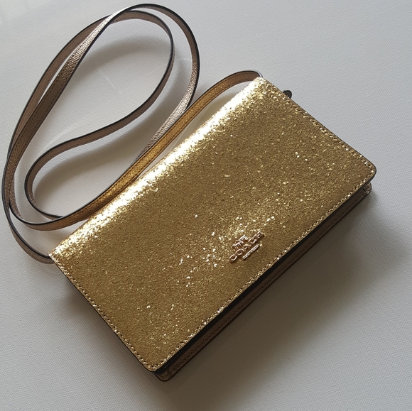 Coach Handbags - 🎉HP🎉 Coach Gold Glitter Crossbody/Clutch